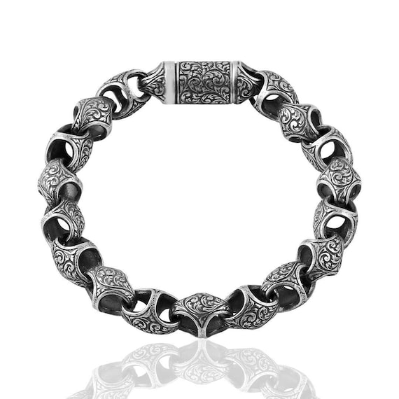 Handmade Silver Chain Heavy Bracelet, Unique Sterling Silver
