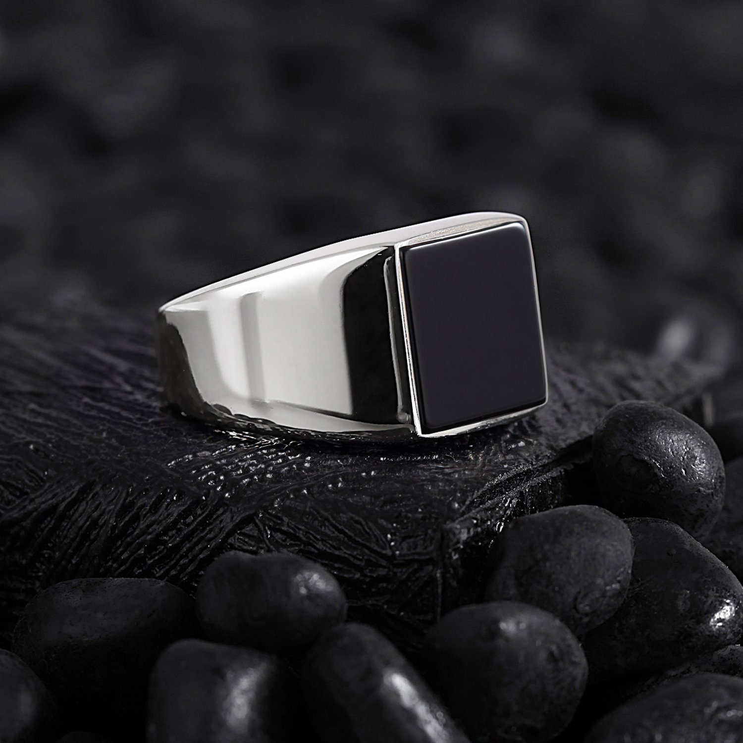 Men's Silver Ring With Green Zircon, Modern Minimalist