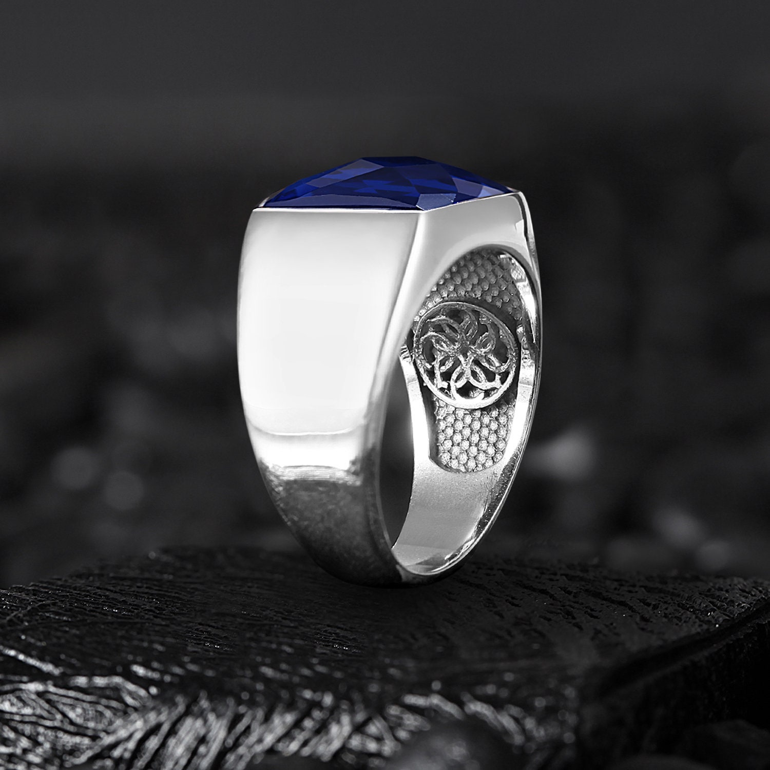 Square Blue Zircon Stone Minimal Ring in Silver Classic Men | Etsy