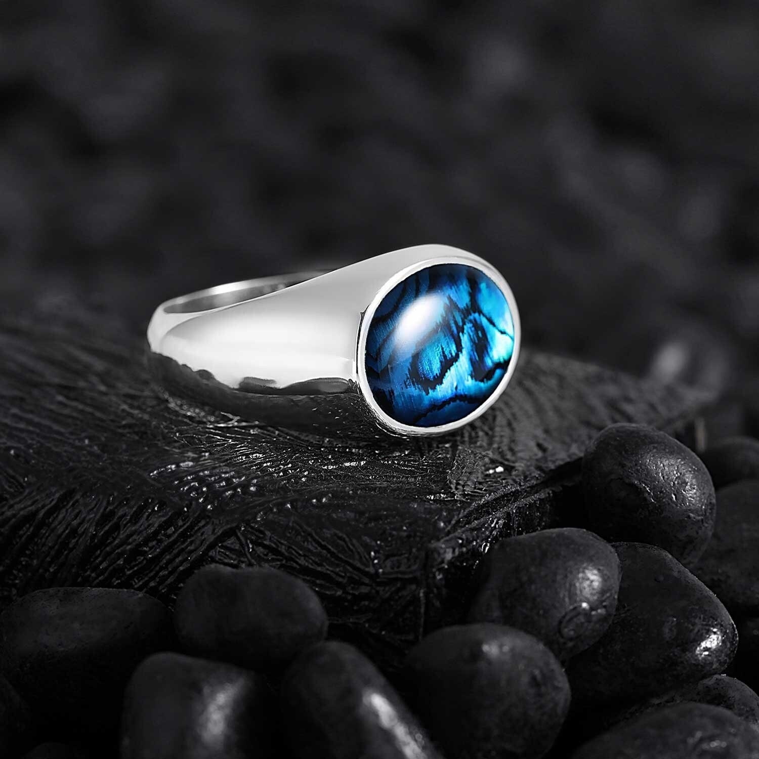 Men Silver Pearl Pinky Minimal Ring, Valentine's Day Gift, 925k