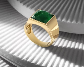 18K Gold Bonded Signet Ring | Custom Gemstone & Engraving