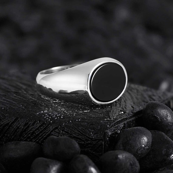 Men Silver Onyx Pinky Ring, Men Handmade Unique Jewelry, Unique