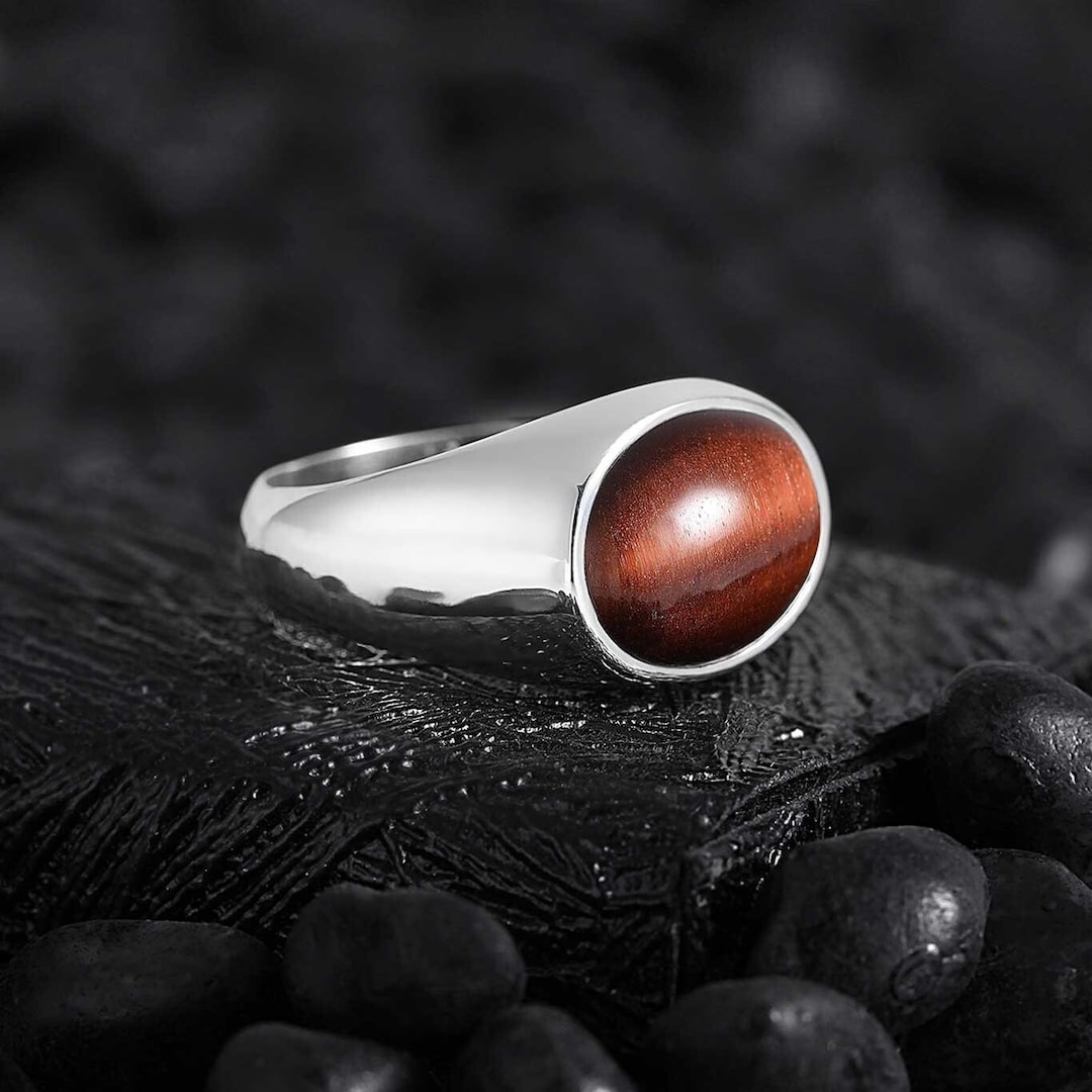 Men Silver Tiger Eye Pinky Ring Handmade Unique Silver Gift Etsy