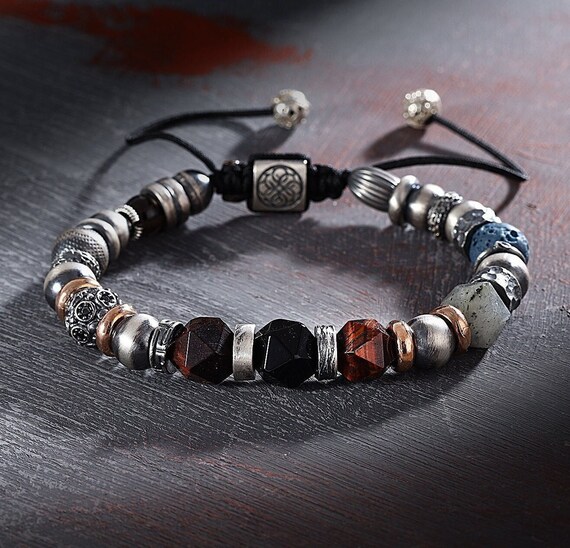 Mens Silver Beaded Friendship Bracelet 925k Silver Charm Etsy