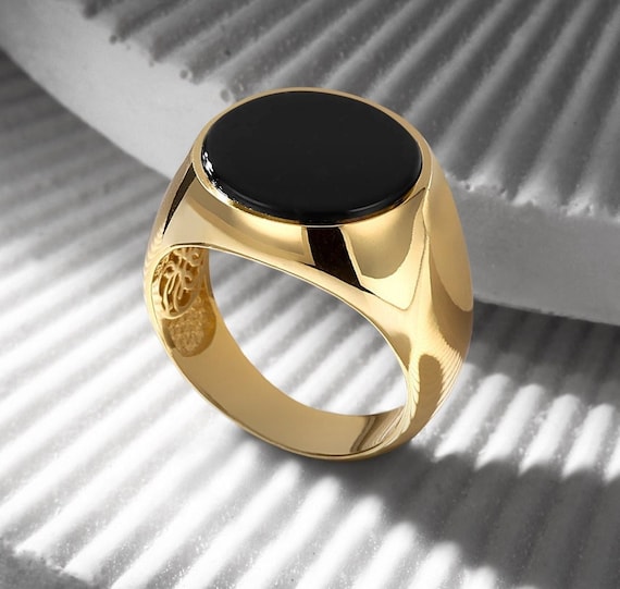 18K Gold Bonded Signet Ring With Gemstone Options Onyx Pearl