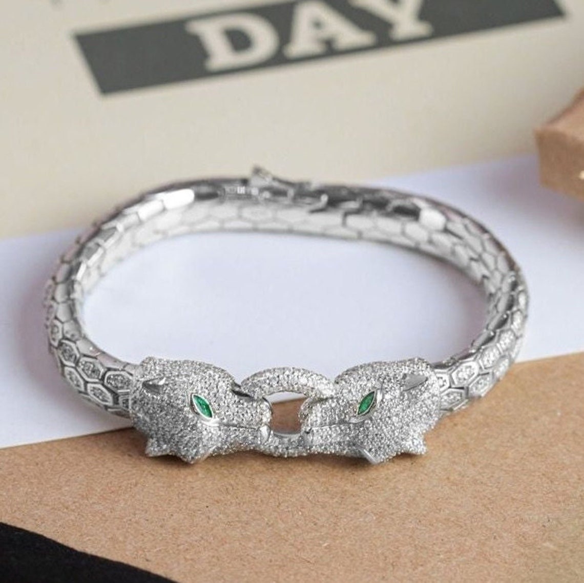 ゴールドまたはシルバーのパンサーヘッドブレスレット | 18K ゴールドまたはシルバーのパンサーヘッドブレスレット | 18K