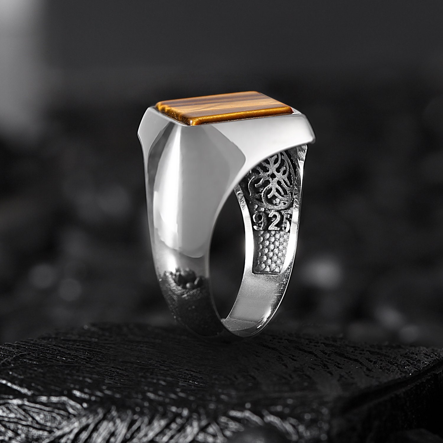 Silver Tiger Eye Minimalist Ring Classic Design Brown Modern | Etsy