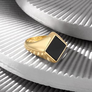 Minimal 18K Gold Bonded Ring, Men Onyx Gold Ring, Gemstone Statement Ring, Valentine's Day Gift, Anniversary Gift, Mens Birthday Gift