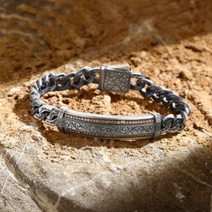 Engraved silver bracelet mens discount