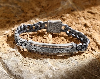 Custom Engraved Sterling Silver Bracelet - Ideal Men&#39;s Accessory for Father&#39;s Day & Special Occasions