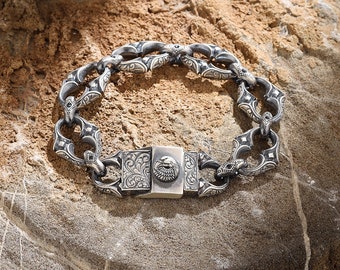 Eagle Head Mens Silver Bracelet, Handmade Sterling Silver Chain, Men&#39;s Jewelry Gift, Dad&#39;s Gift, Birthday, Father&#39;s Day Gift, Gift for Him