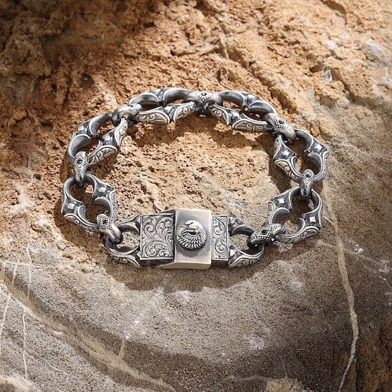 Eagle Head Mens Silver Chain Bracelet Valentine s Day Gift for