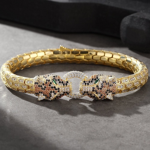 Gold or Silver Panther Head Bracelet | 18K Plated CZ Leopard
