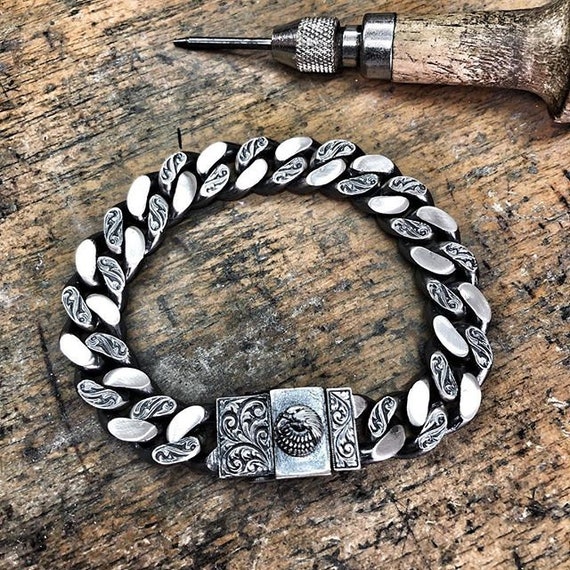Hand-engraved Silver Chain Bracelet 