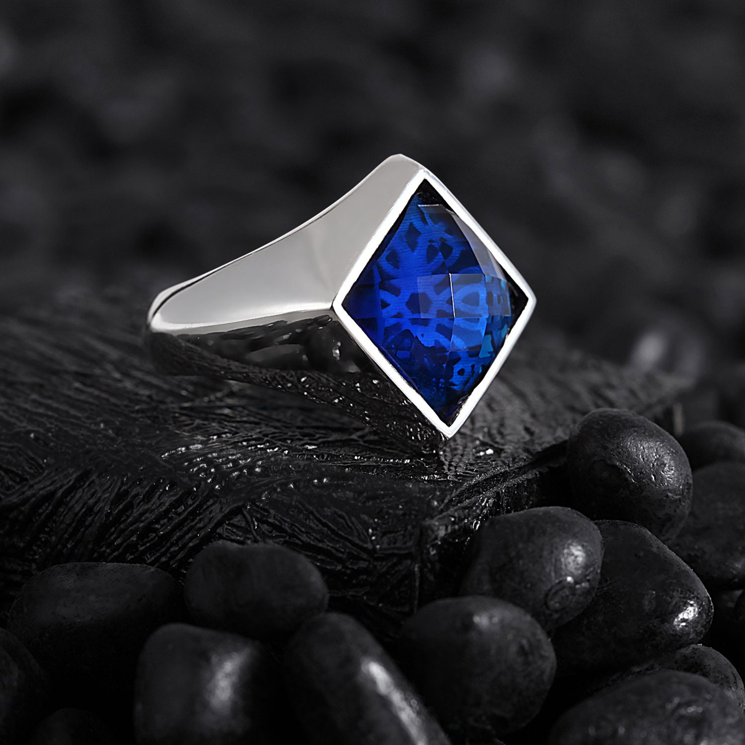 Men's Titanium Steel Ring With Square Crystal Gemstone – Punk Style Band, Wedding Jewelry