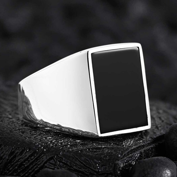 Mens Black Onyx Ring, Mens 925k Sterling SilverJewelry, Gift for Men, Minimalist Signet Ring, Classic Gemstone Jewelry, Anniversary Ring