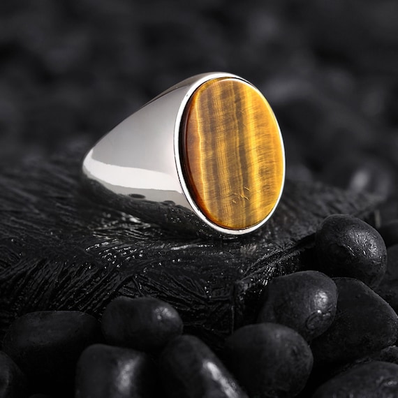 Buy Tiger Eye Statement Ring, Brown Gemstone Ring, Shiny Gold Ring,  Minimalist Ring, Boho Ring, Christmas Gift for Her, 925 Sterling Silver  Online in India - Etsy