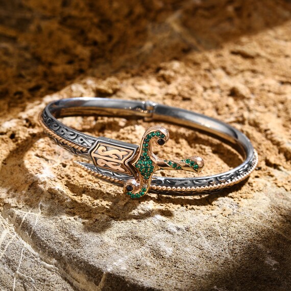 Silver bracelet with shop green stone