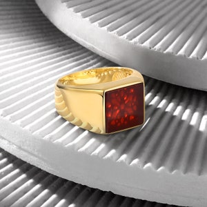 Red Agate 18K Gold Bonded Ring, Minimal Ring, Minimalist Gift for Him, Gift for Her, Jewelry for Men, Valentine&#39;s Day Gift, Summer Jewelry