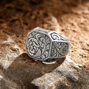 Engraved Sterling Silver Men&#39;s Ring | Custom Jewelry Gift for Him | Birthday, Anniversary, Father&#39;s Day