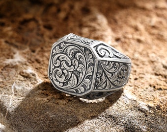 Engraved Sterling Silver Men's Ring Custom Jewelry Gift for Him