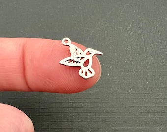 Hummingbird Charms, 3 per order,  stainless steel, double sided, 11mm