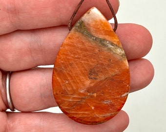 Orange Calcite Gemstone Pendant, side drilled towards top