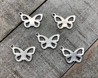 10 Butterfly Charms, stainless steel, 12x18mm open frame