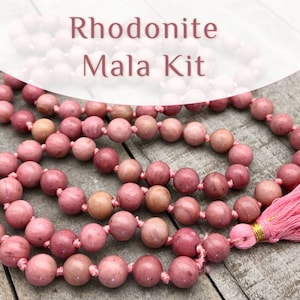 Rhodonite Mala Kit: DIY 108 Gemstone Bead Necklace