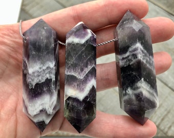 Large Amethyst Point Pendants, top drilled, double terminated points