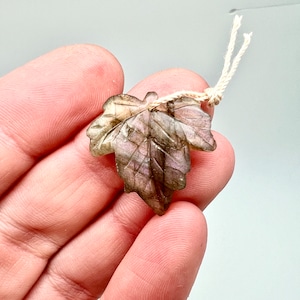 Labradorite Carved Maple Leaf Pendant, pink flash, 21mm