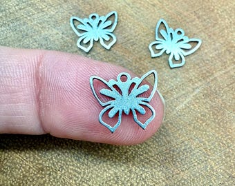 6 Butterfly Charms, stainless steel, double sided, 11mm