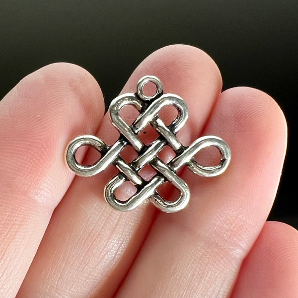 2 Endless Knot Charms in antique silver tone, eternal knot pendant, 24x19mm