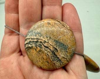 Large Picture Jasper Pendant, Focal Bead, 34mm, 1.3"