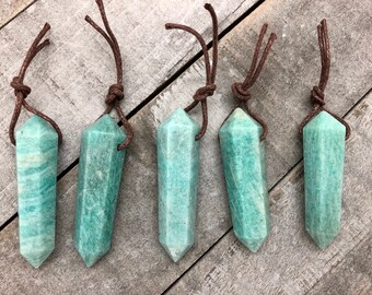Amazonite Double Point Beads, top drilled, double terminated points, 12x47mm