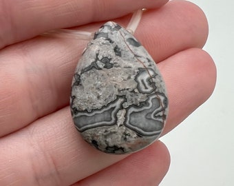 Silver Crazy Lace Agate Flat Teardrop Beads,  pendant for necklace, top drilled