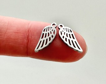 4 Wing Charms,  stainless steel, 6x14mm
