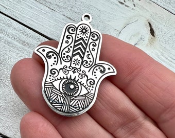 Hamsa Pendant, stainless steel, 29x38mm