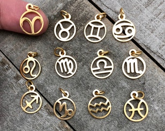 Gold Zodiac Symbol Charms, gold-plated steel
