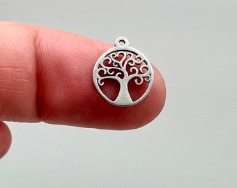 6 Tree Charms, curly branch, stainless steel, double-sided, 0.4"/10mm