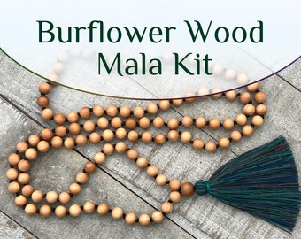 Burflower Wood Mala Kit with your choice of cord & thread colors, make your own mala