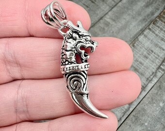 Dragon Head Claw Pendant in silver tone