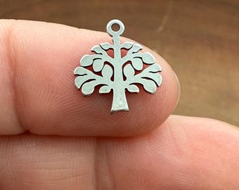 6 Tree Charms, stainless steel, double-sided, 0.5"/13mm