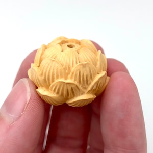 Carved Wood Lotus Beads, mala guru bead, 23x17mm, water lily bead