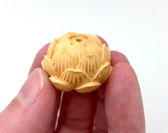 Carved Wood Lotus Beads, mala guru bead, 23x17mm, water lily bead