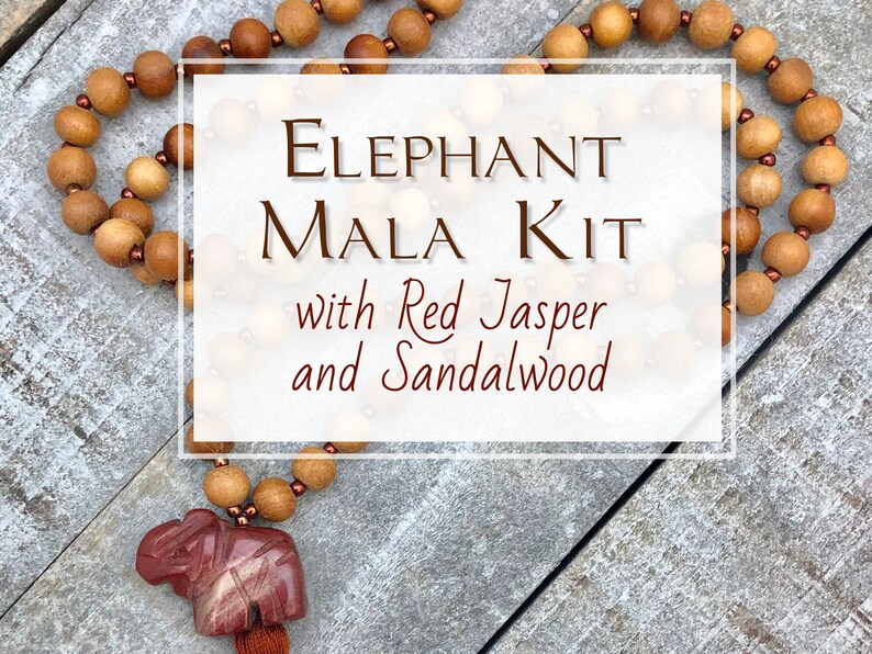 make your own high quality mala with red jasper elephant guru bead and sandalwood mala beads Elephant Mala Kit