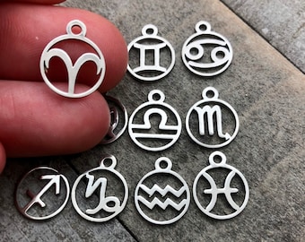 Steel zodiac symbol charm, petite, 11mm, <0.5inch