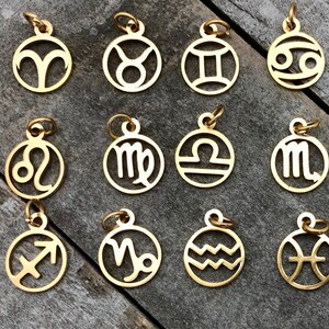 Set of 12: Gold Zodiac Symbol Charms, gold-plated steel, petite 11mm