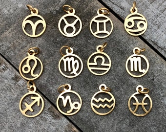 Set of 12: Gold Zodiac Symbol Charms, gold-plated steel, petite 11mm