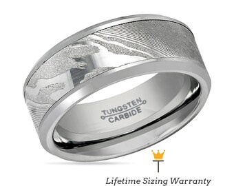 Mokume Gane Silver Matching Rings for Men Tungsten Carbide Wedding Band for Him Handmade Anniversary Gifts Engraved Male Engagement Rings